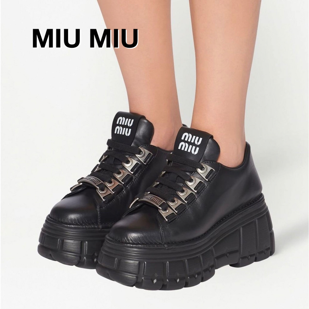 【最終値下げ】miumiu スタッズレザーレースアップシューズ EU38