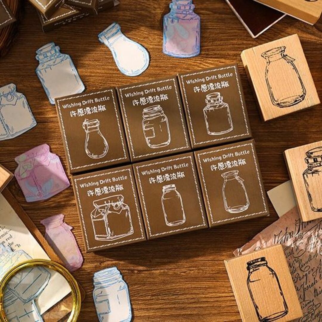 新品 スタンプ ガラス瓶 ジャム瓶 アンティーク ヴィンテージ 木製 コラージュ 新品 スタンプ ガラス瓶 ジャム瓶 アンティーク ヴィンテージ 木製 コラージュ