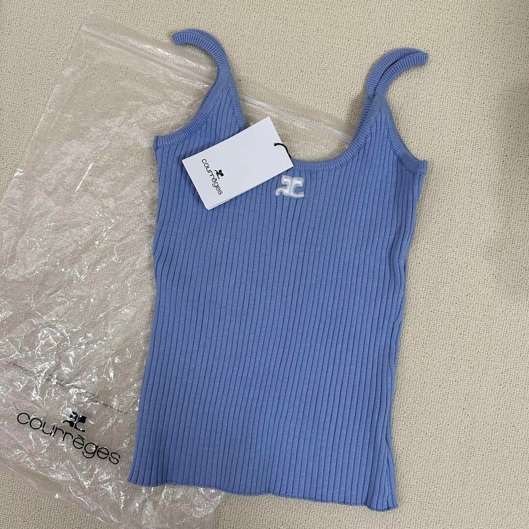 Courreges ロゴ リブ ニット ポインティ タンクトップ タンクトップ Courreges ロゴ リブ ニット ポインティ タンクトップ S 黒