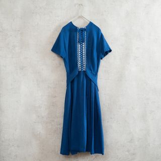 アメリヴィンテージ(Ameri VINTAGE)の1 点もの 特価 ★ ヨーロッパ古着 vintage リボン ワンピース ブルー(ロングワンピース/マキシワンピース)