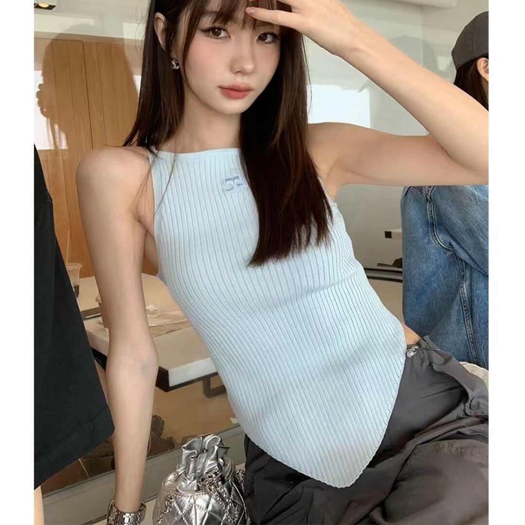 人気SALE新作】Courreges ロゴ リブ ニット ポインティ タンクトップの