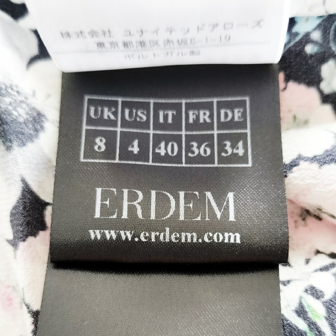 ERDEM フラワープリントネックギャザーシルクブラウス アーデム