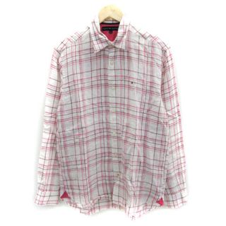 トミーヒルフィガー(TOMMY HILFIGER)のトミーヒルフィガー カジュアルシャツ チェック柄 リネン S 白 ピンク ■MO(シャツ)