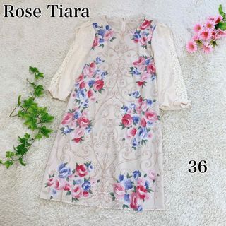 ローズティアラ(Rose Tiara)のローズティアラ　オーナメント ローズプリント チュニック ワンピース 36(ミニワンピース)