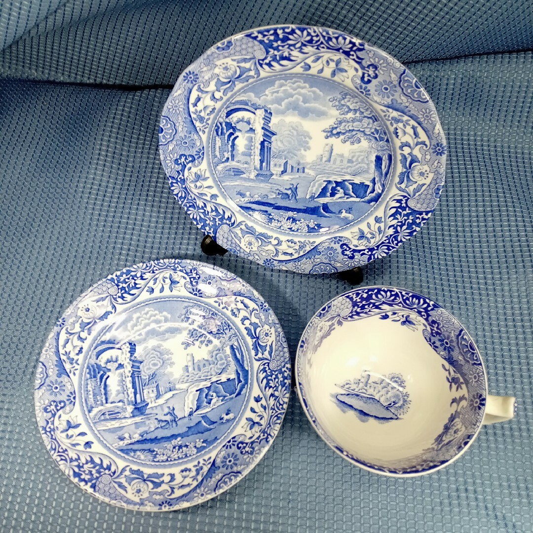 英国製スポード SPODE ブルーイタリアン ティートリオ