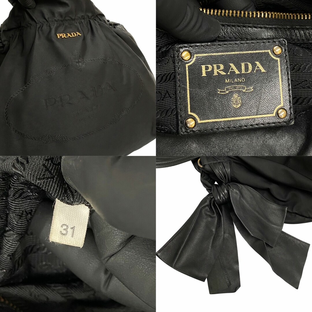 極 美品 PRADA プラダ ロゴ 金具 レザー 本革 ナイロン 2way ハンドバッグ ミニ トートバッグ ショルダーバッグ ブラック 黒 62820