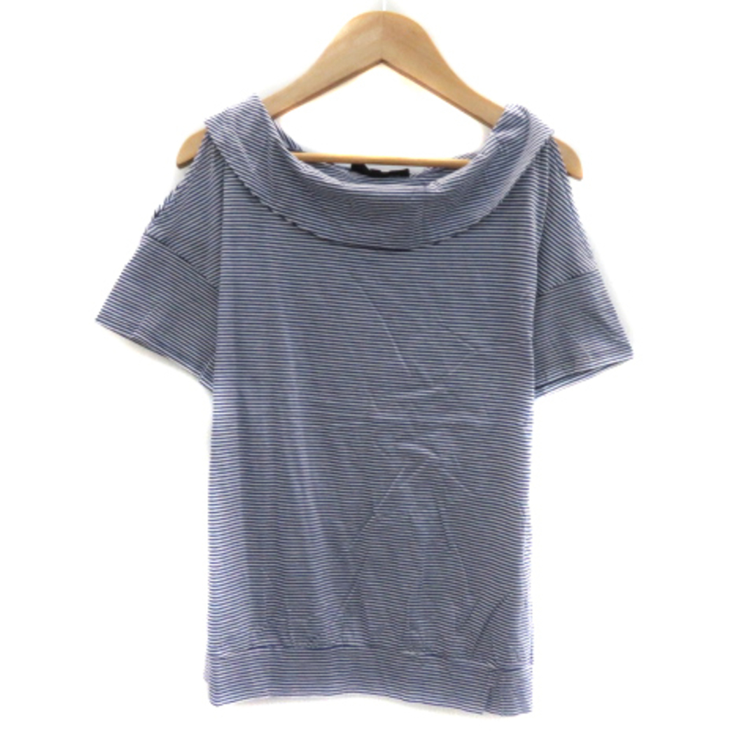 UNTITLED(アンタイトル)のアンタイトル Tシャツ カットソー 半袖 オープンショルダー ボーダー柄 2 青 レディースのトップス(Tシャツ(半袖/袖なし))の商品写真
