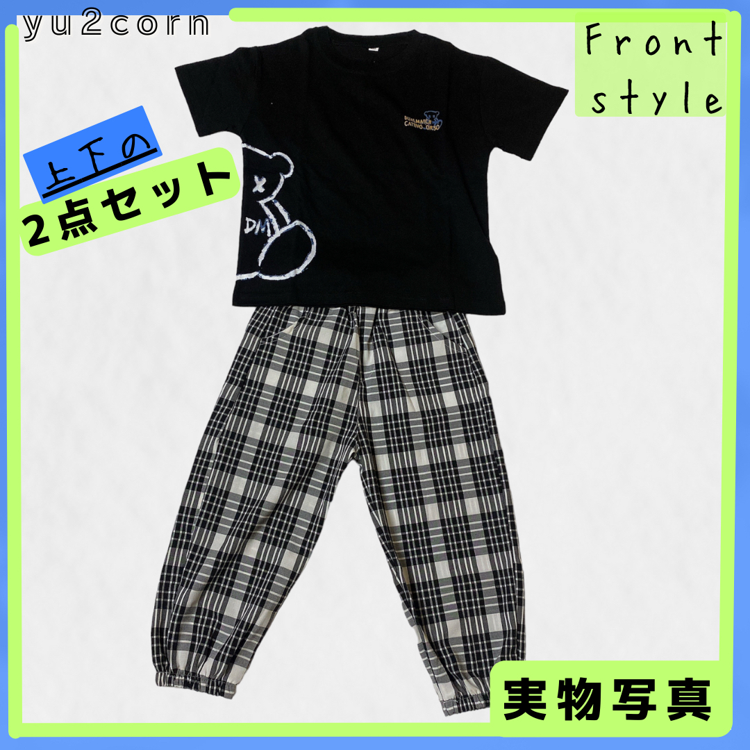 【100】セットアップ　Tシャツ　パンツ　お洒落　クマ　プリント　キッズ　男の子 キッズ/ベビー/マタニティのキッズ服男の子用(90cm~)(その他)の商品写真