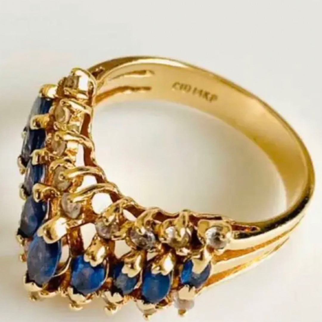 ヴィンテージ　ブルートパーズ　豪華　14金　ゴールド　リング　指輪　美品　 レディースのアクセサリー(リング(指輪))の商品写真