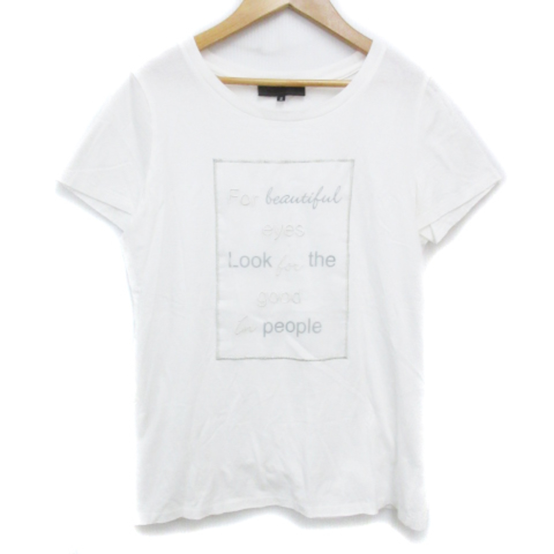 UNTITLED(アンタイトル)のアンタイトル Tシャツ カットソー 半袖 ロゴ刺繍 2 白 シルバー /FF39 レディースのトップス(Tシャツ(半袖/袖なし))の商品写真