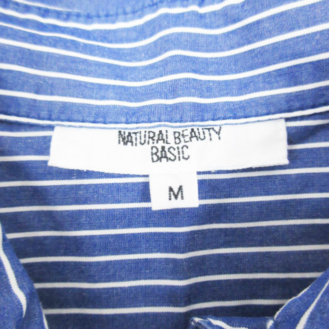 NATURAL BEAUTY BASIC(ナチュラルビューティーベーシック)のナチュラルビューティーベーシック シャツワンピース 半袖 M 青 白 /FF23 レディースのワンピース(ひざ丈ワンピース)の商品写真