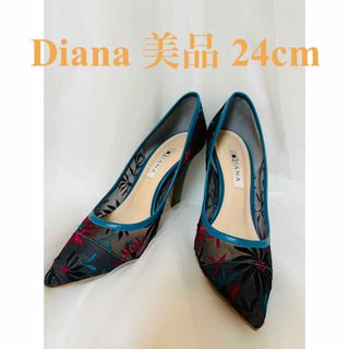 ダイアナ(DIANA)の【値下げ】Diana パンプス 花柄 ダイアナ 24cm ブルー(ハイヒール/パンプス)