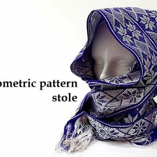 Geometric pattern cotton stole 紫4(ストール)