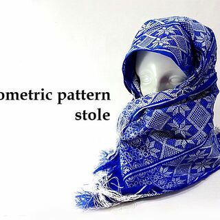 Geometric pattern cotton stole blue6(ストール)
