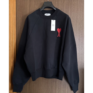 黒XXL新品 AMI Paris アミ ロゴ 刺繍 スウェット シャツ ブラック