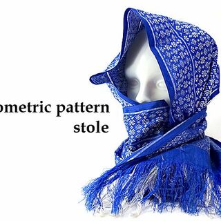 Geometric pattern cotton stole blue8(ストール)