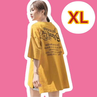 2023最新 韓国 ゆるだぼ オーバーサイズ ボーイイラスト Tシャツ イエロー(Tシャツ(半袖/袖なし))
