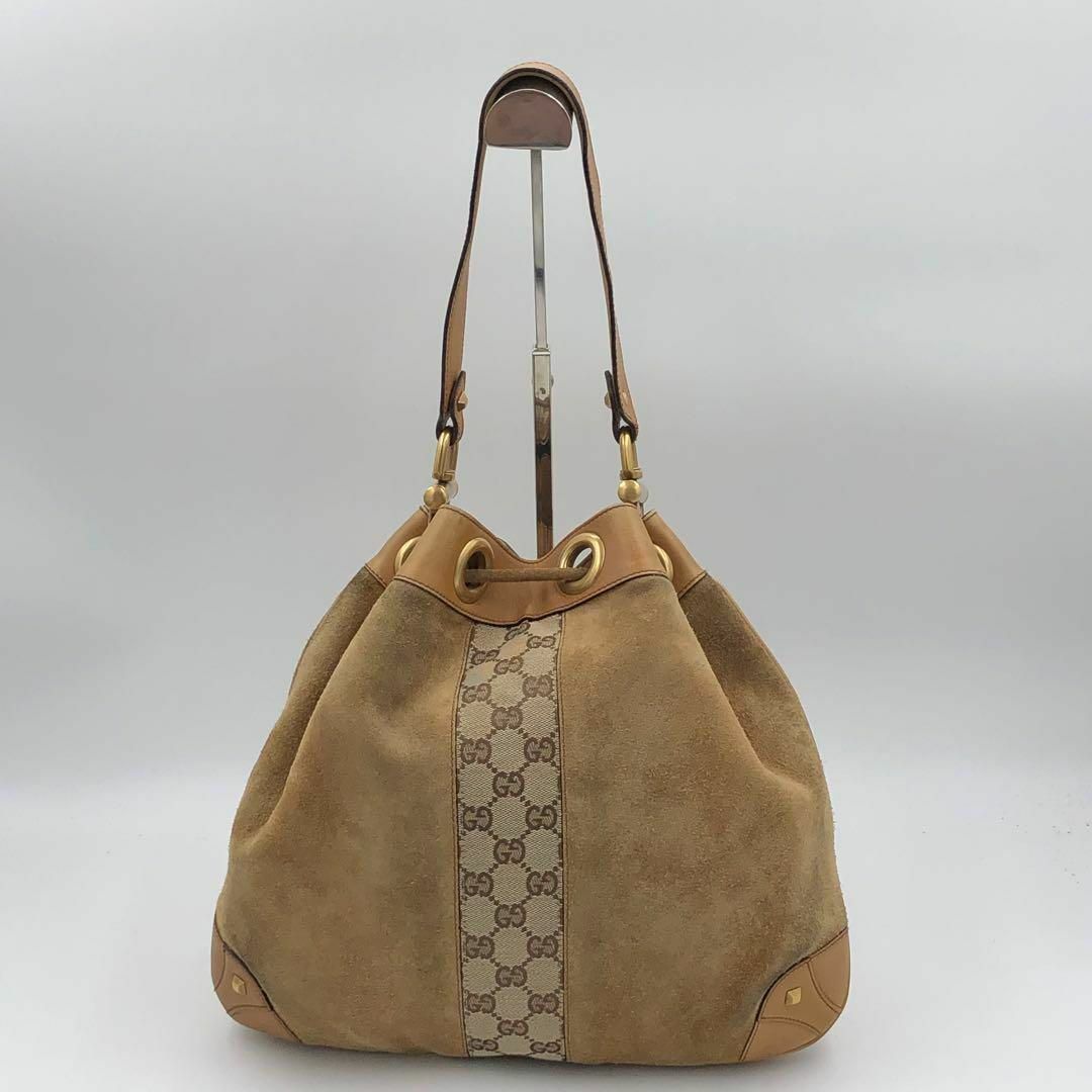 Gucci - GUCCI トートバッグ GGキャンバス スエード ホースビット金具