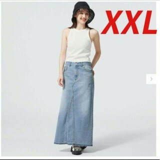 ジーユー(GU)のXXL 63 ブルー デニムAラインロングスカート 新品 ユニクロ　ZARA(ロングスカート)