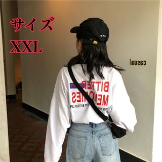 ビッグシルエットTシャツ　ホワイト　レディース　XXLサイズ　送料無料(Tシャツ(長袖/七分))