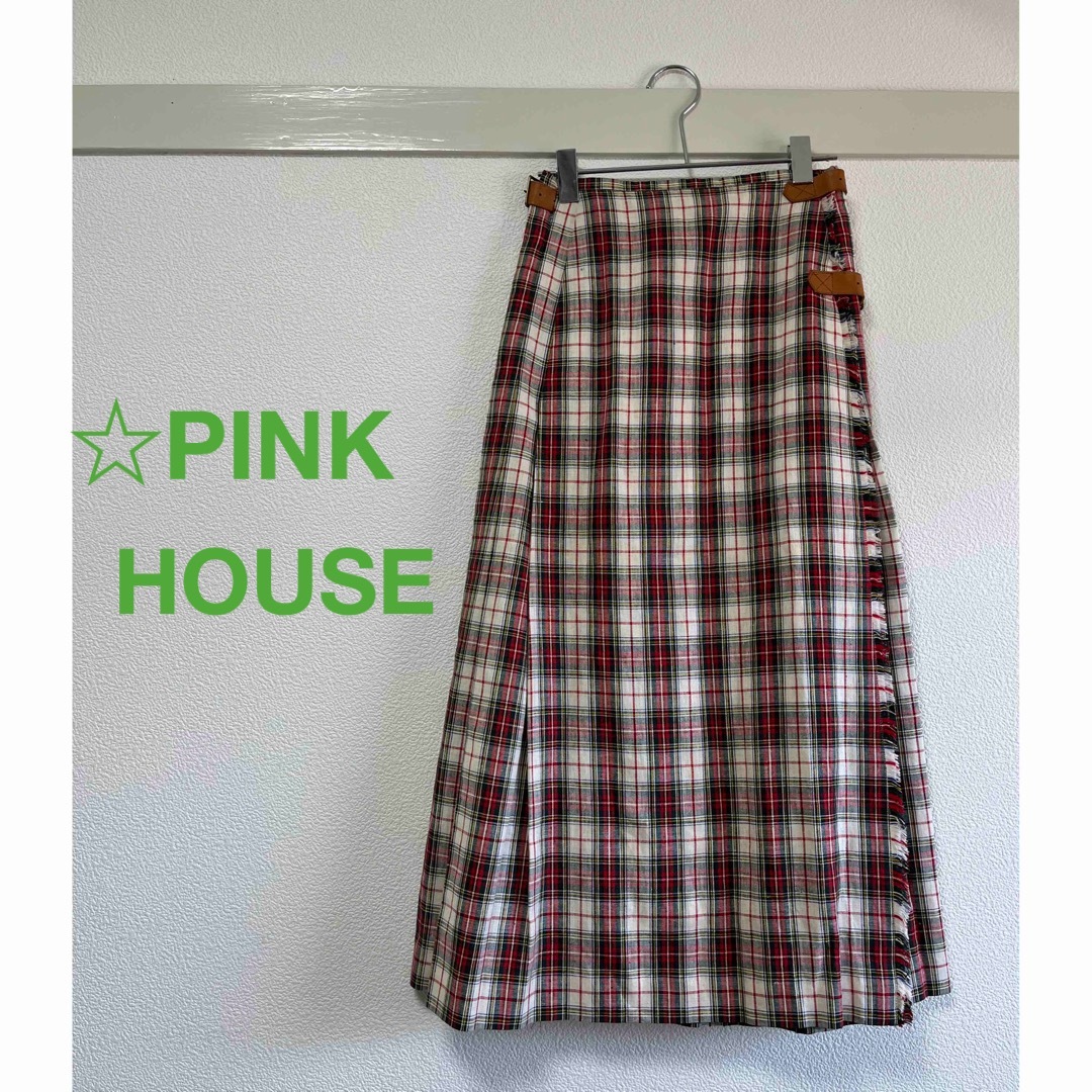 ピンクハウスプリーツ巻きスカート - ひざ丈スカート