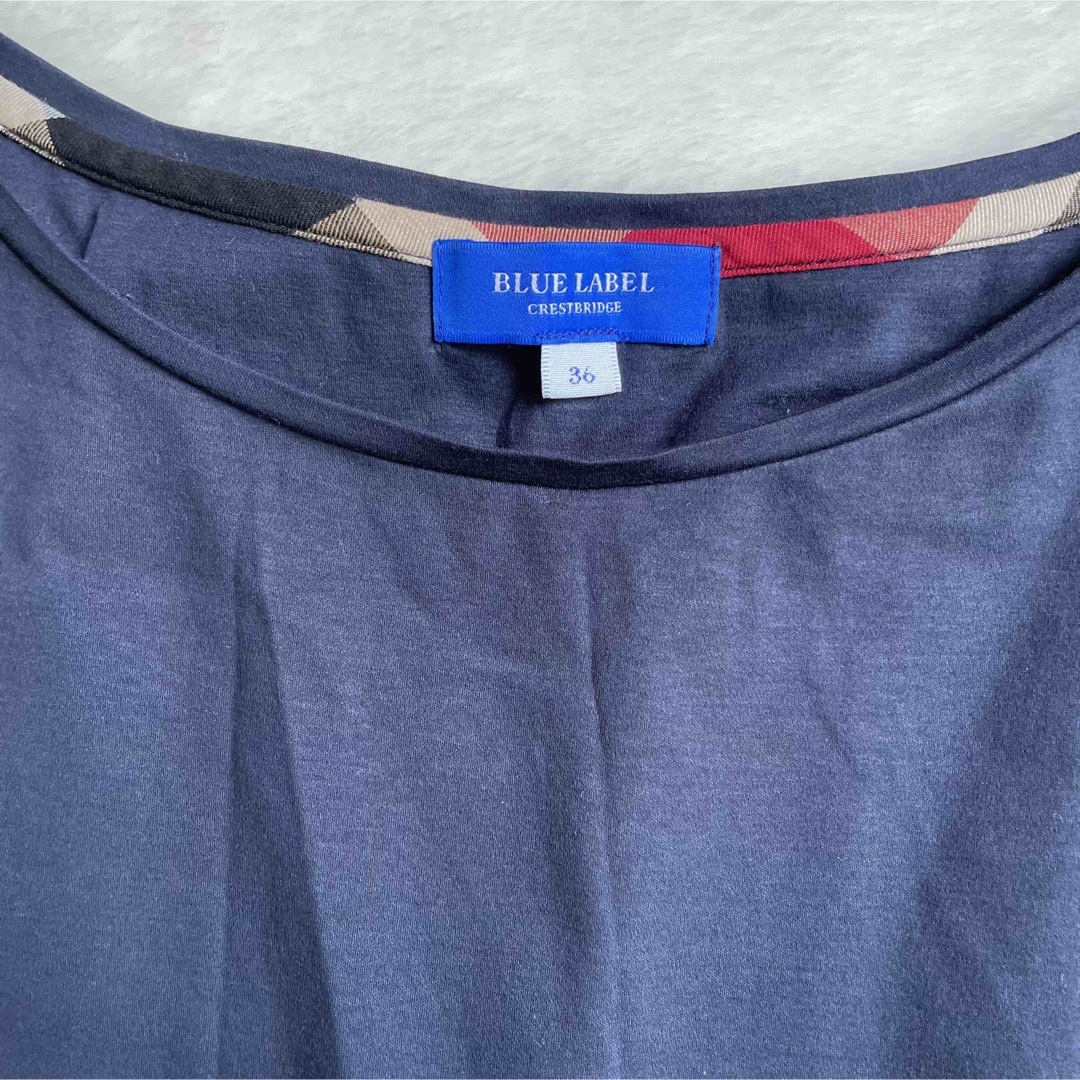 BLUE LABEL CRESTBRIDGE(ブルーレーベルクレストブリッジ)の美品: ブルーレーベルクレストBLUELABEL  ロングワンピース　袖リボン レディースのワンピース(ロングワンピース/マキシワンピース)の商品写真