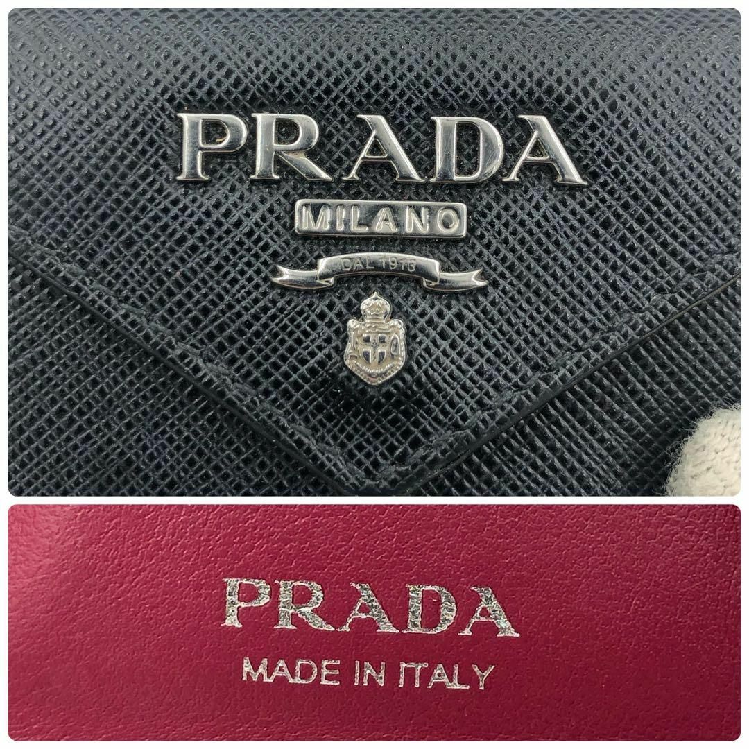 プラダ PRADA サフィアーノ シルバー ブラック 三つ折り財布