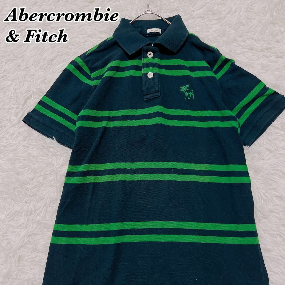 Abercrombie&Fitch(アバクロンビーアンドフィッチ)のAbercrombie & Fitch ポロシャツ 刺繍 L 黒×緑 メンズのトップス(ポロシャツ)の商品写真