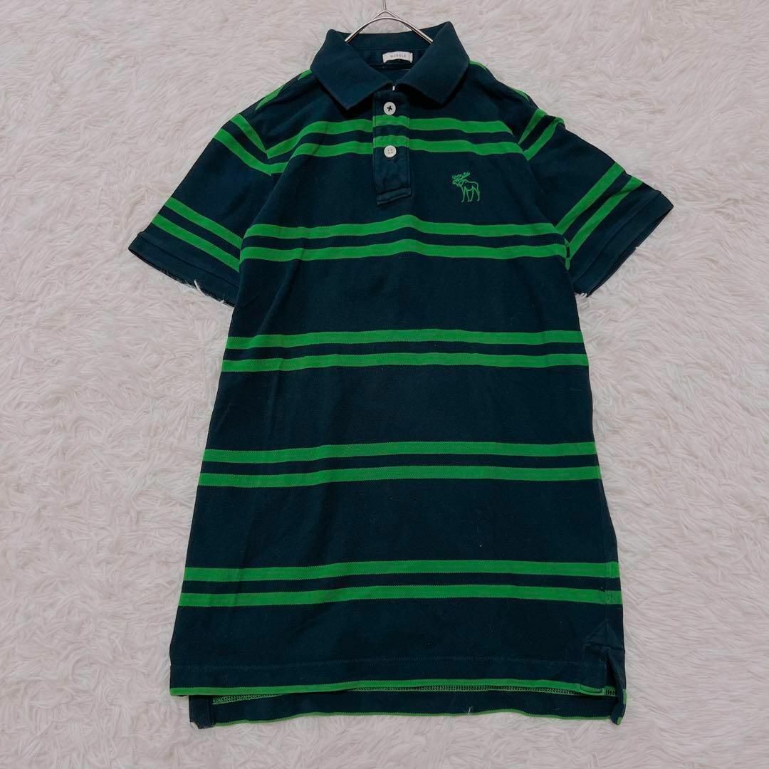 Abercrombie&Fitch(アバクロンビーアンドフィッチ)のAbercrombie & Fitch ポロシャツ 刺繍 L 黒×緑 メンズのトップス(ポロシャツ)の商品写真