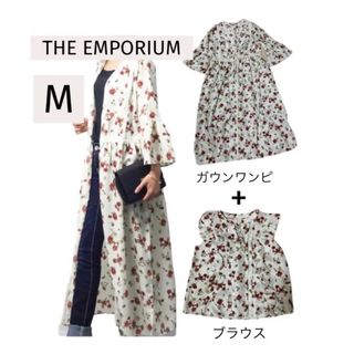 ジエンポリアム(THE EMPORIUM)のTHE EMPORIUM ガウンワンピブラウスセットアップ M 花柄アンサンブル(セット/コーデ)