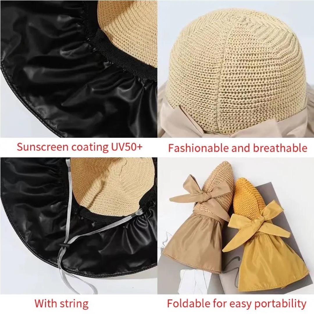 帽子  バケットハット リボン ブラック  UVカット 紫外線対策 レディース レディースの帽子(麦わら帽子/ストローハット)の商品写真