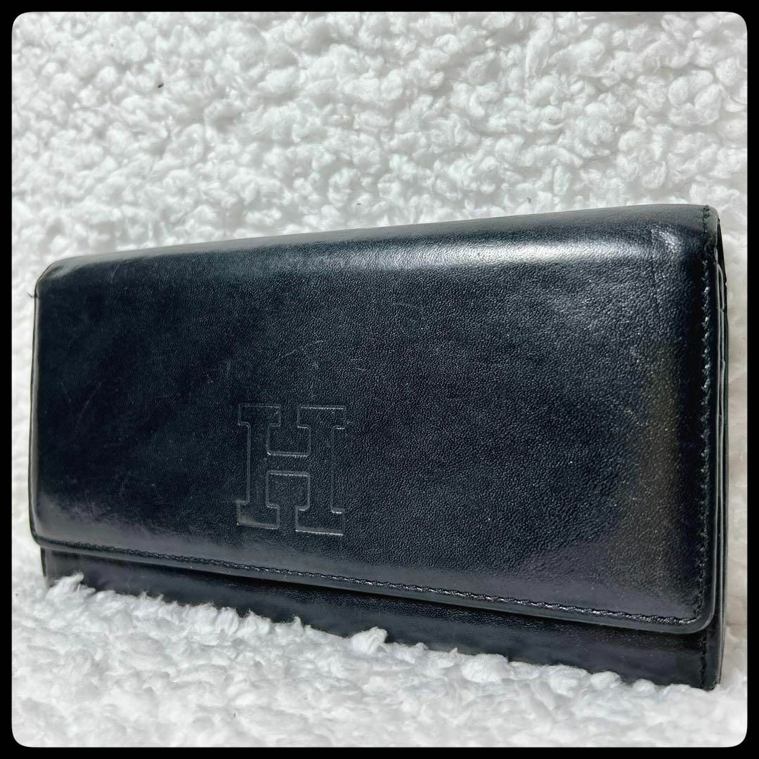 【美品】ヒロフ　長財布　ブラック　Hロゴ　型押し　レザー