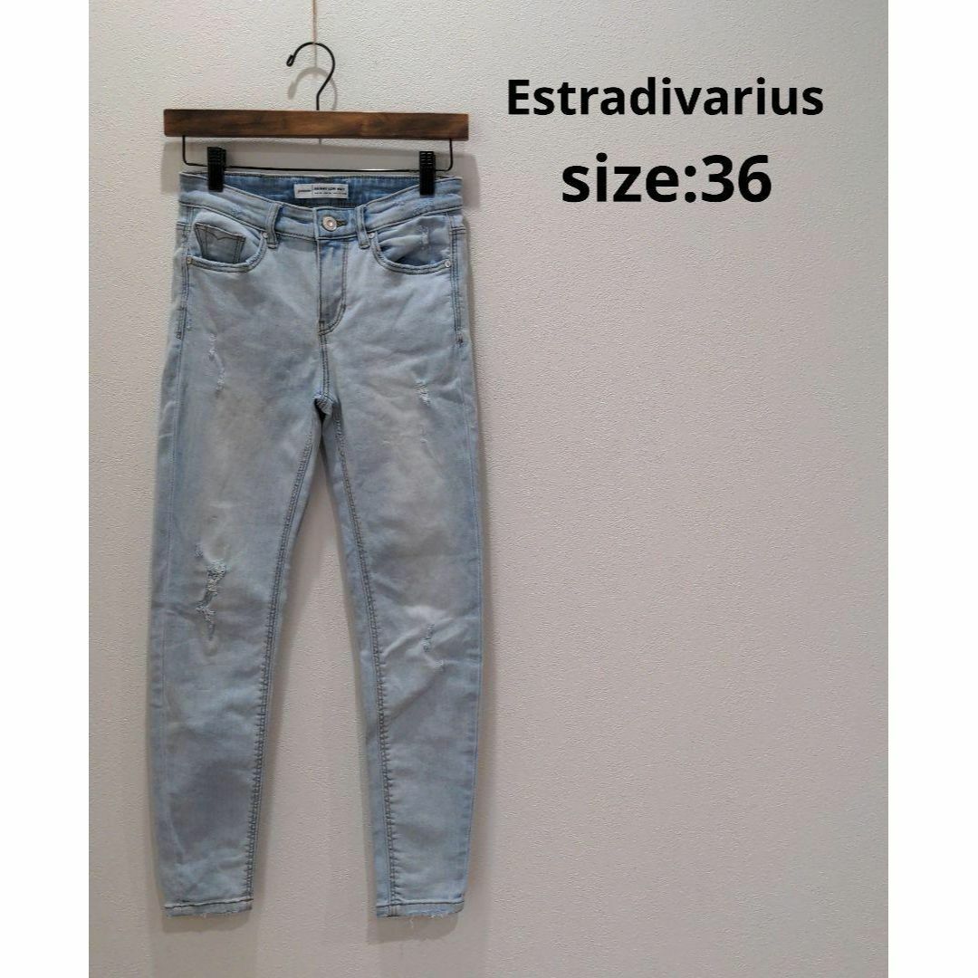 stradivarius(ストラディバリウス)のストラディバリウス スキニー ダメージ デニム ストレッチ ジーンズ 36 レディースのパンツ(デニム/ジーンズ)の商品写真