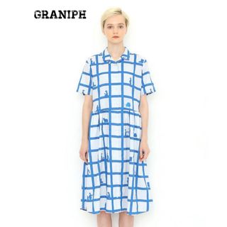 グラニフ(Design Tshirts Store graniph)の【美品♡】graniph  シャツ　ワンピース　チェック　半袖　ブロック(ひざ丈ワンピース)