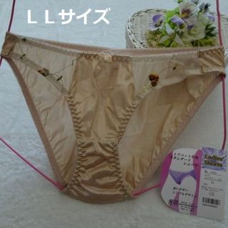 C117-3★トリコット光沢生地ショーツ(ベージュ系/茶花)LL【複数購入割引有(ショーツ)