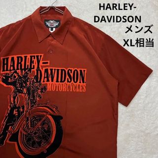 ハーレーダビッドソン(Harley Davidson)のハーレーダビットソン　両面ビックプリント　半袖シャツ　オレンジ系　メンズXL相当(シャツ)