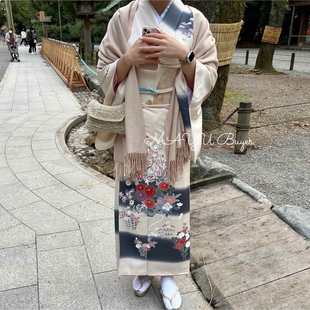 付け下げ訪問着 正絹 袷 袋帯、帯揚げ、帯締め4点セット - 着物