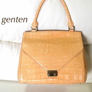 ゲンテン(genten)のgenten　ゲンテン　　マットクロコダイルハンドバッグ　ベージュ(ハンドバッグ)