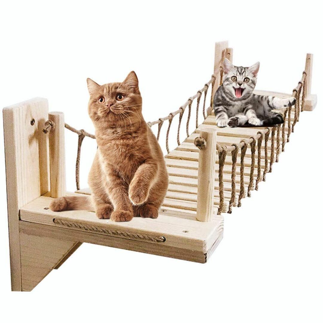 松の木麻ひもご注意Umoraキャットタワー 木製 吊り橋 猫ベッド 遊び場 ハンモック ストレス解
