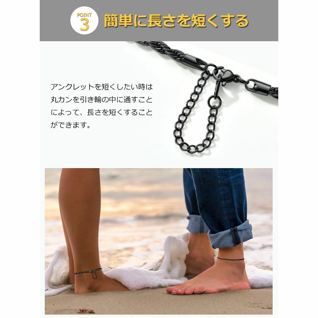 【色: C】ChainsPro ステンレス アンクレット メンズ 人気 黒 ブラ 4