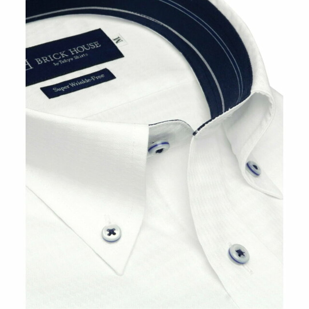 【ホワイト】(M)【超形態安定】 ボタンダウンカラー 半袖ワイシャツ 1