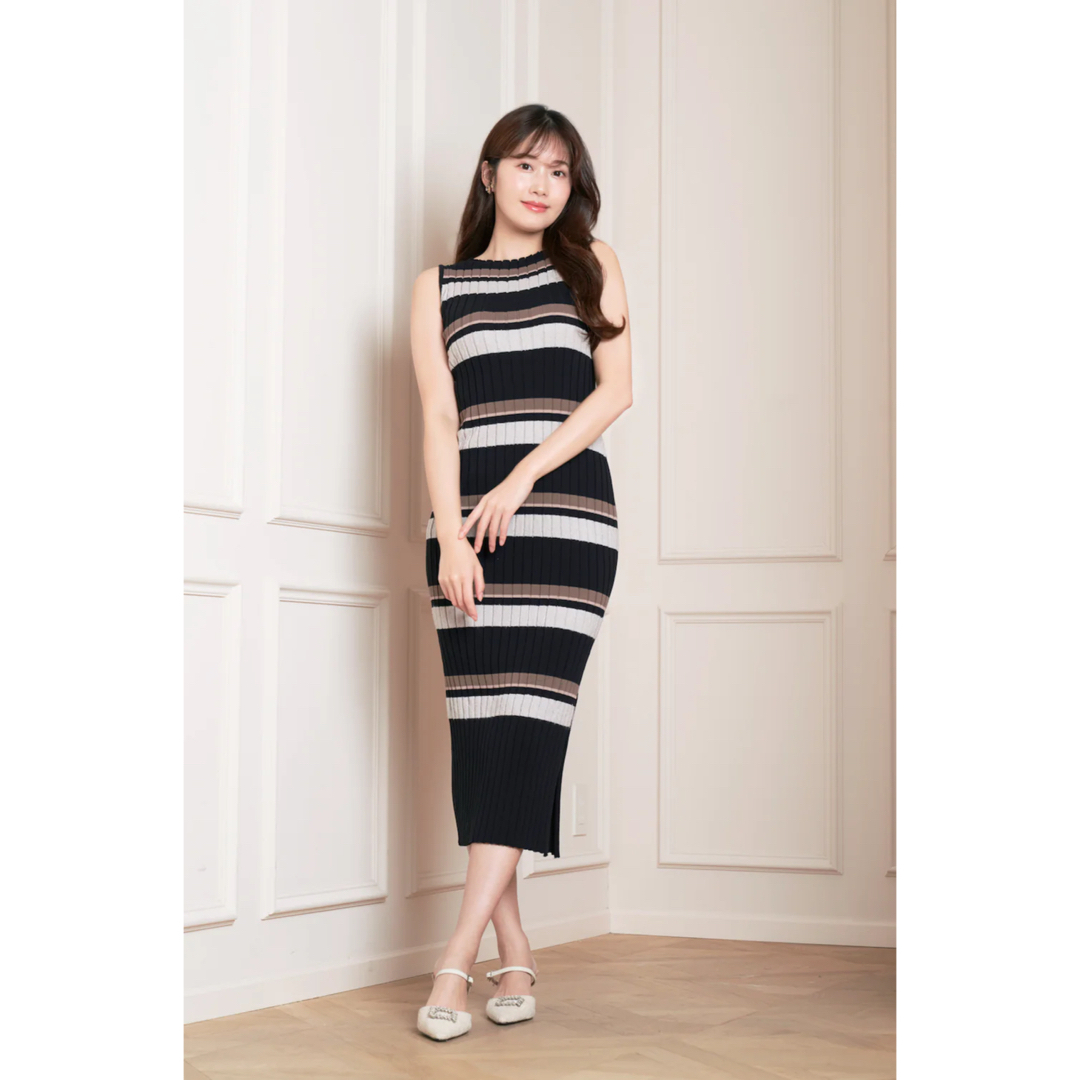 Cotton Striped Ribbed Knit Dress HLT