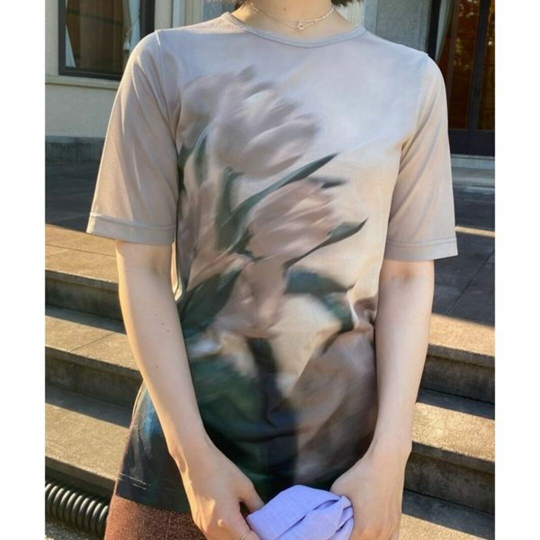Ameri VINTAGE - 新品 AMERI SHEER FLOWERBASE PRINT TOP ベージュの
