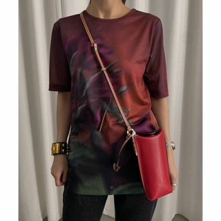完売 AMERI SHEER FLOWERBASE PRINT TOP ボルドー