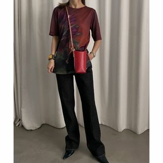 完売 AMERI SHEER FLOWERBASE PRINT TOP ボルドー