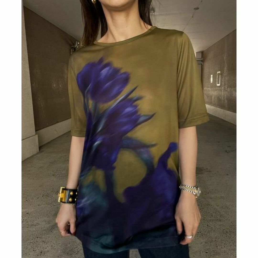 完売 AMERI SHEER FLOWERBASE PRINT TOP ボルドー