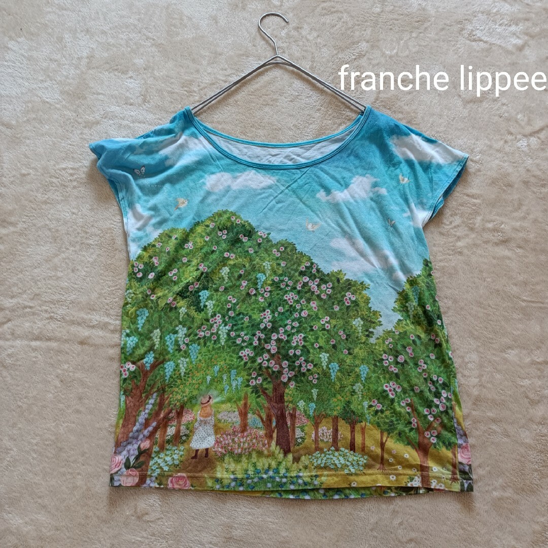 franche lippee(フランシュリッペ)のフランシュリッペ　総柄　シークレットガーデン　フレンチスリーブ　カットソー　美品 レディースのトップス(Tシャツ(半袖/袖なし))の商品写真