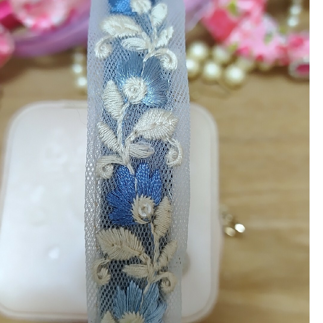 インド刺繍リボン カチューシャ ブルー