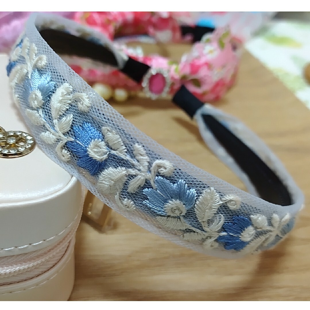 インド刺繍リボン カチューシャ ブルーの通販 by handmade_riorio｜ラクマ