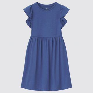 ユニクロ(UNIQLO)のUNIQLO ワンピース　キッズ　120 スムースコットン　フリルワンピース(ワンピース)